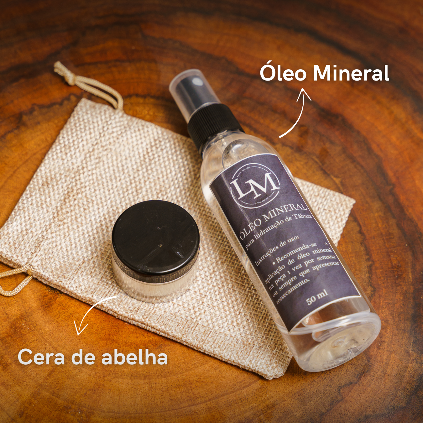 KIT Manutenção para TÁBUAS DE CORTE - Óleo Mineral e Cera de abelha